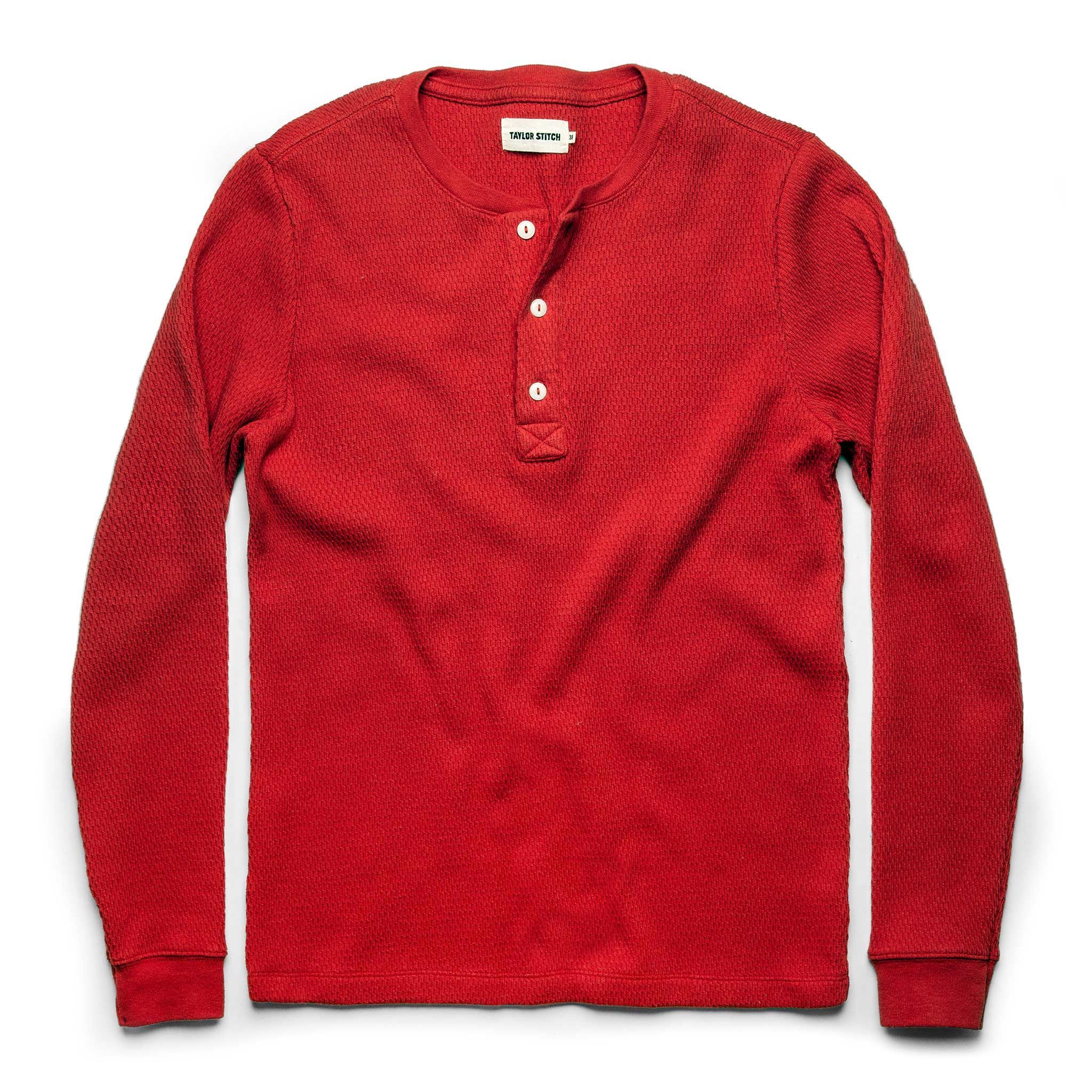 Rccuv Heavy Bag Waffle Henley in Cardinal