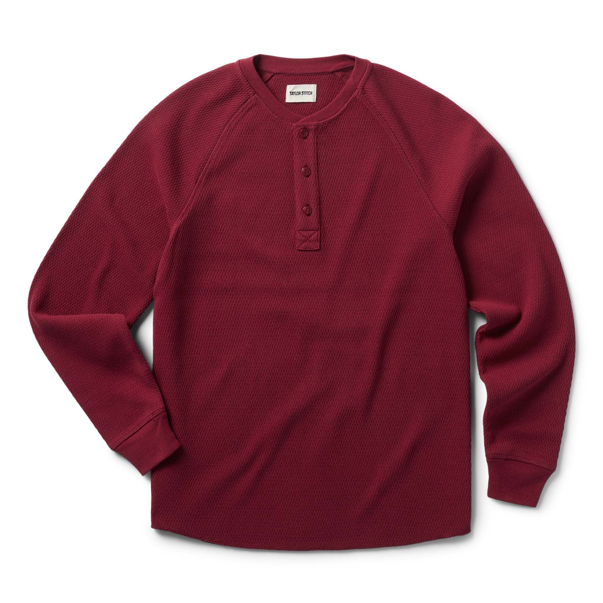 Rccuv Heavy Bag Waffle Henley in Burgundy