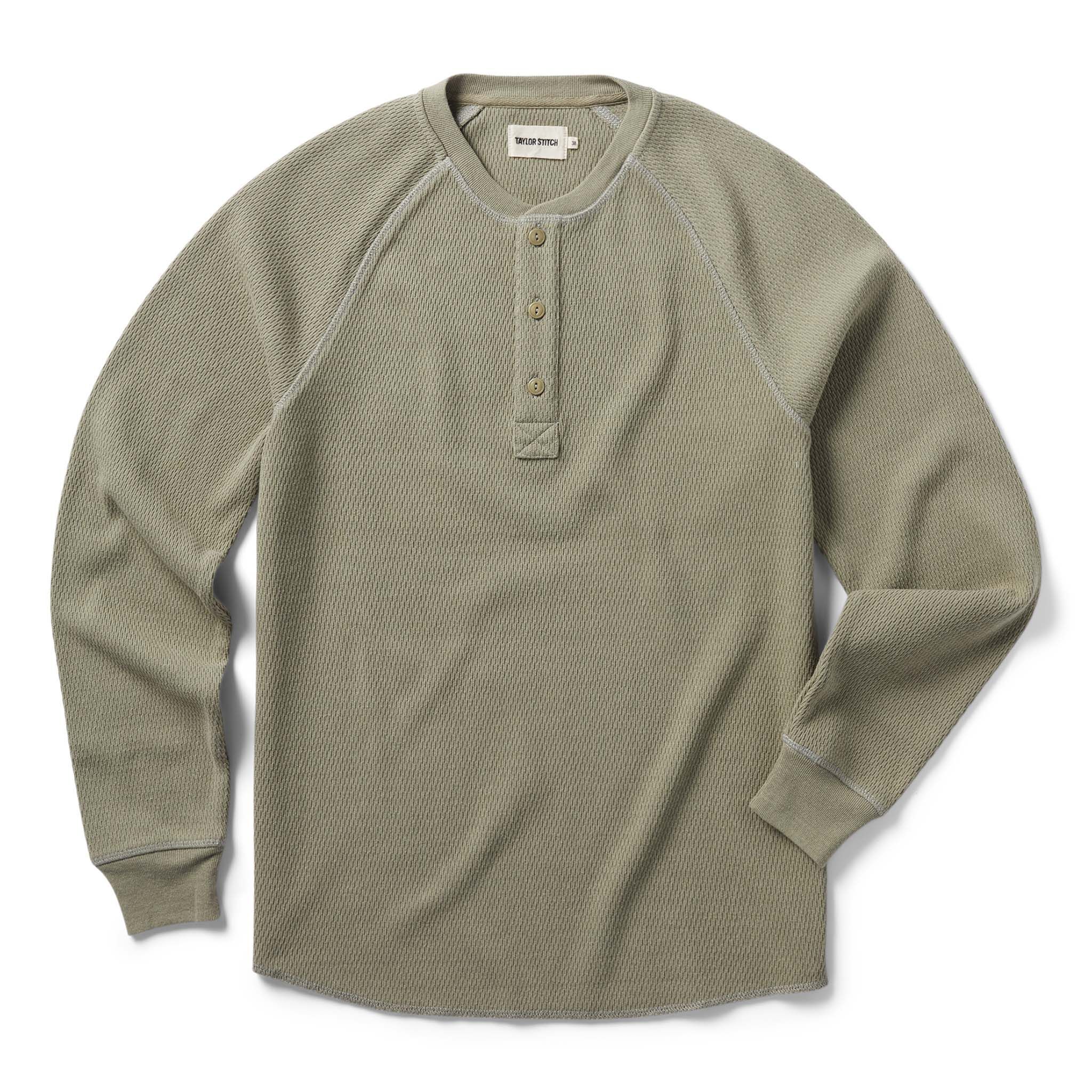 Rccuv Heavy Bag Waffle Henley in Army