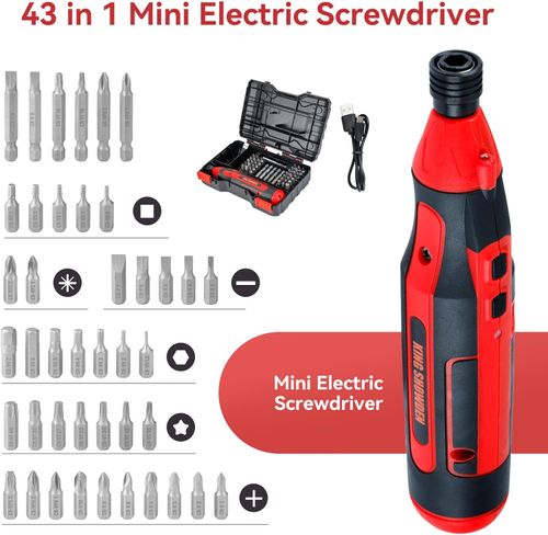 Cordless Screwdriver USB Rechargeable 4V 400RPM Electric Screwdriver Set with 42 Drill Bits LED Work Light Carrying Box