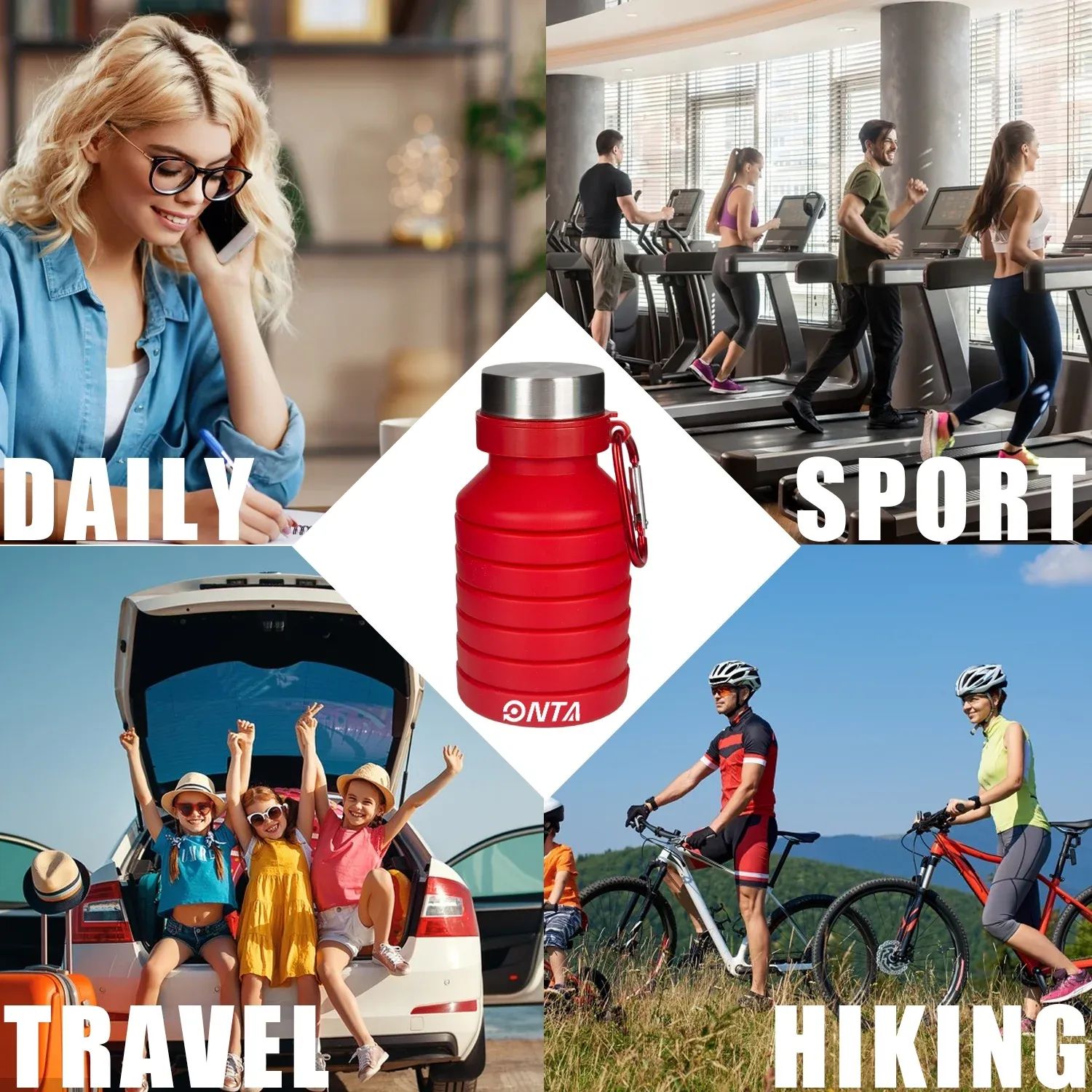 Foldable silicone foldable sports water bottle
