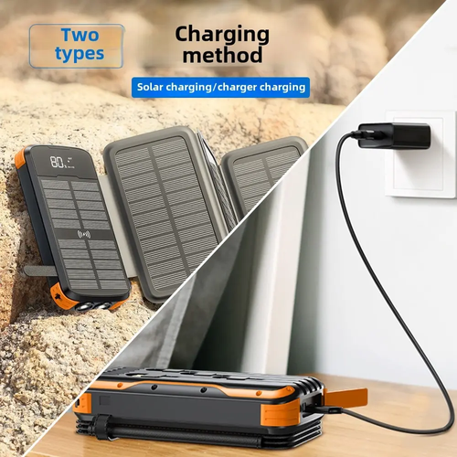 20000mAh Solar Power Bank Waterproof Foldable Photovoltaic Panel Fast Charging with Built-in Cable PVC Material