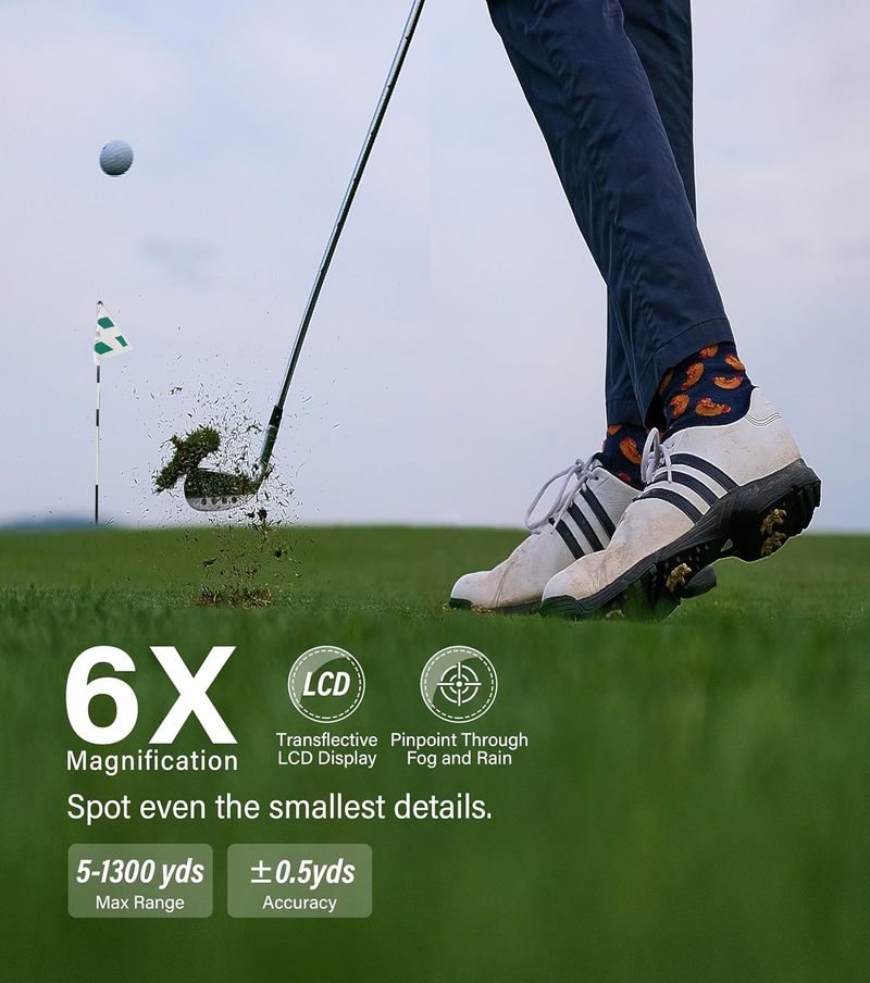 Rangefinder with Slope for Golf & Hunting, 1000 and 1300 Yards High-Precision Range Finder, 6X Magnification, Pin-Seeker & Flag-Lock & Vibration, Bow and Rifle Mode, Angle Compensation