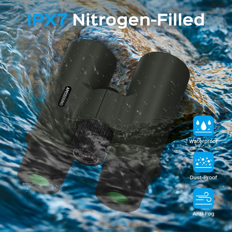 10x42 Binoculars - HD Optical System, Fully Multi-Coated Lens and BAK4 Prism, IPX7 Nitrogen-Filled Waterproof, Fogproof, Shockproof, Rubber Armoring, Tripod Adaptable, with Carrying Bag