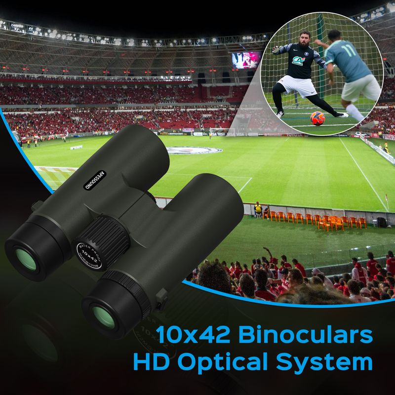 10x42 Binoculars - HD Optical System, Fully Multi-Coated Lens and BAK4 Prism, IPX7 Nitrogen-Filled Waterproof, Fogproof, Shockproof, Rubber Armoring, Tripod Adaptable, with Carrying Bag