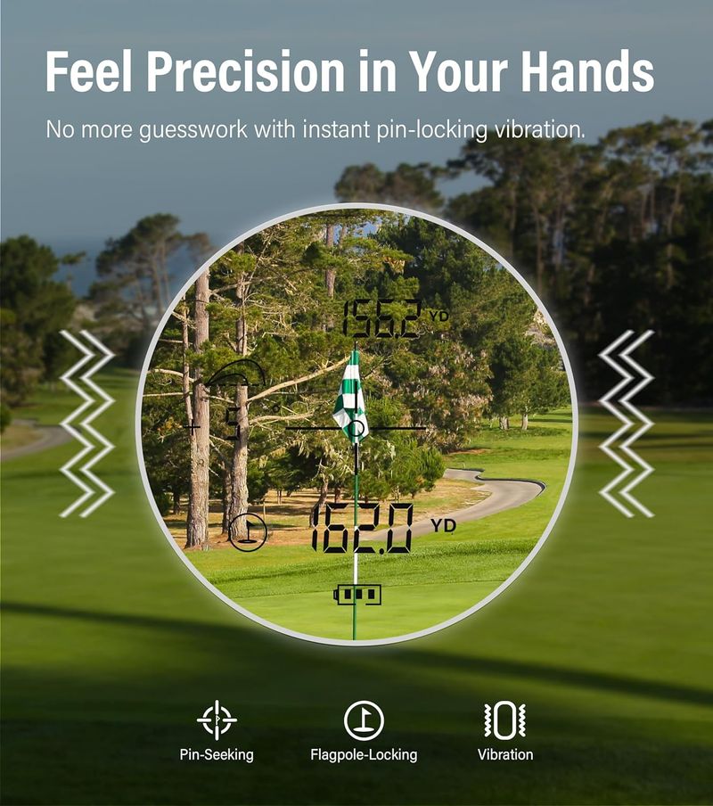 Rangefinder with Slope for Golf & Hunting, 1000 and 1300 Yards High-Precision Range Finder, 6X Magnification, Pin-Seeker & Flag-Lock & Vibration, Bow and Rifle Mode, Angle Compensation