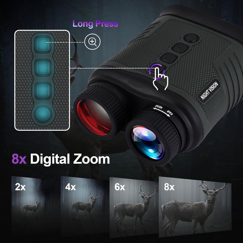 Night Vision Goggles, 4K Night Vision Binoculars, 2200mAH Rechargeable IR Night Vision, 8X Digital Zoom 3-inch HD Screen Binoculars for Outdoor Enthusiasts and Animal Watchersnight Vision Scope