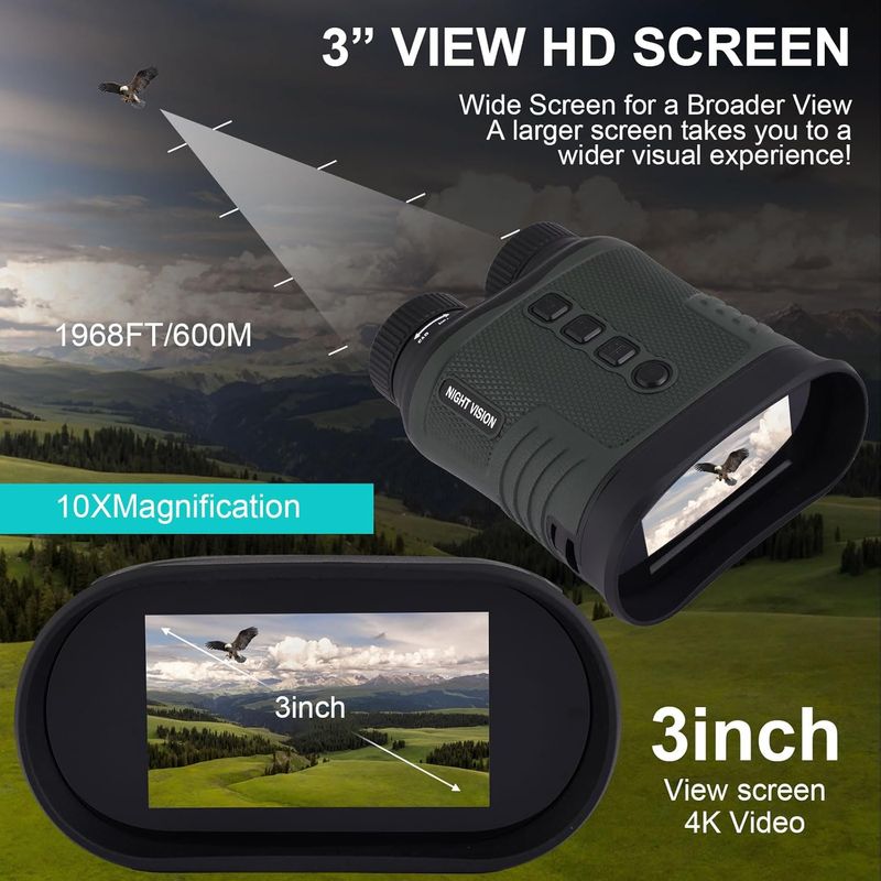 Night Vision Goggles, 4K Night Vision Binoculars, 2200mAH Rechargeable IR Night Vision, 8X Digital Zoom 3-inch HD Screen Binoculars for Outdoor Enthusiasts and Animal Watchersnight Vision Scope