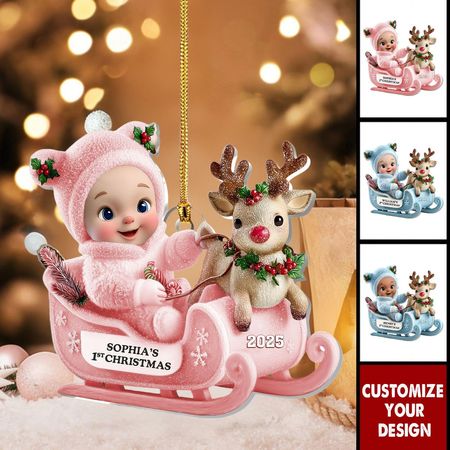 Baby's First Christmas Sleigh - Personalized Custom Acrylic Ornament