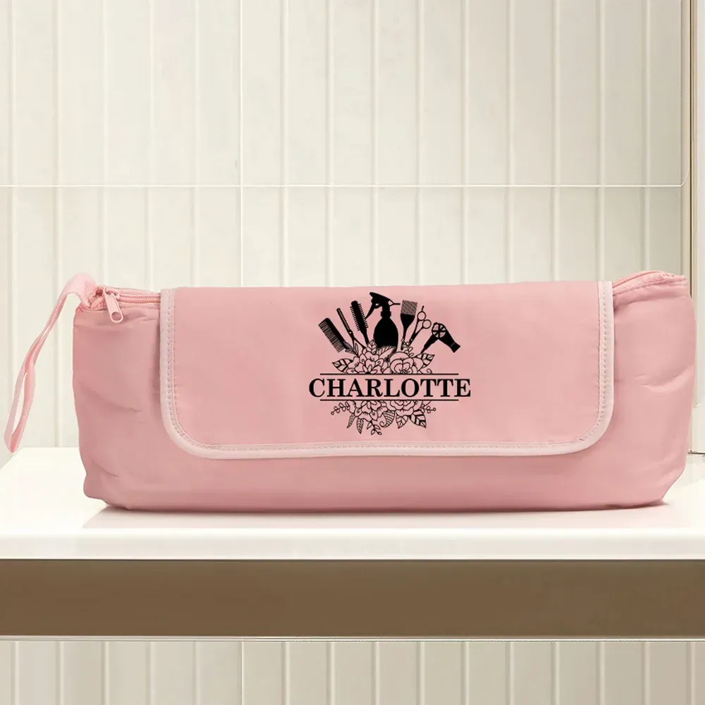 Personalized Stylish Hair Tools Storage Bag with Name Heat Resistant Mat Portable Travel Essentials Birthday Gift for Women