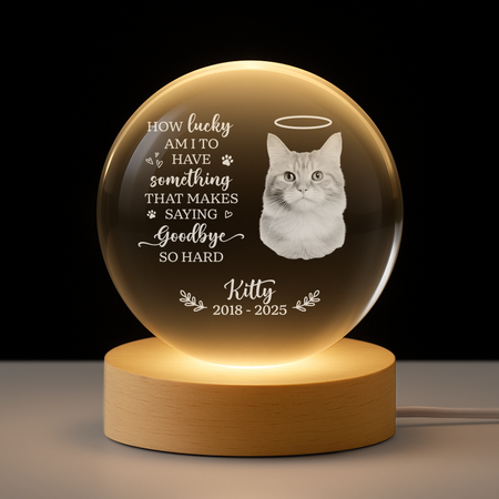 Personalised Cat Memorial Crystal Ball Lamp with Pet Photo