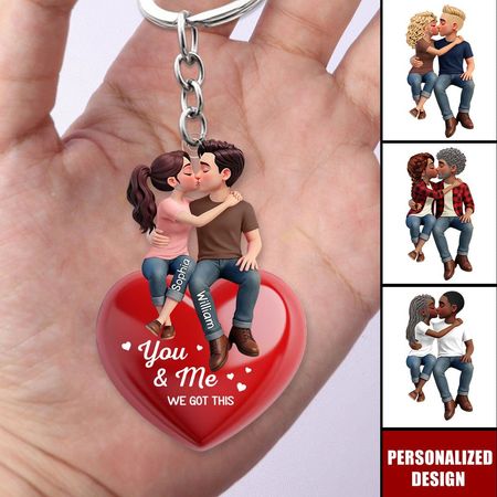 Everlasting Heart LOVE-Personalized Couple Sitting Kissing Keychain