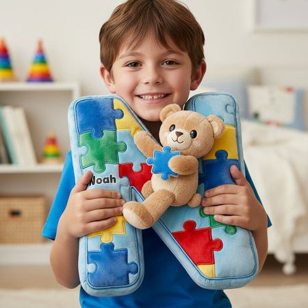 Autism Bear Alphabet Initial Letter Custom Shaped Pillow - Personalized Gifts For Kids