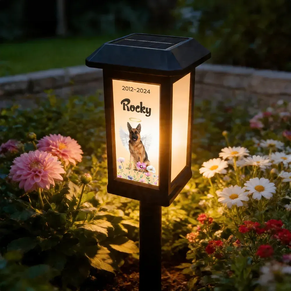Personalised Pet Photo Flower Rainbow Angel Wing Solar Garden Light with Name and Date Garden Decor Memorial Sympathy Gift for Family Pet Owner