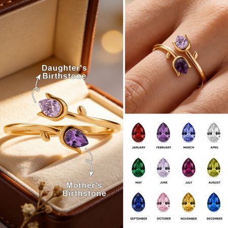Personalized Mother & Daughter Double Birthstones Tulip Ring