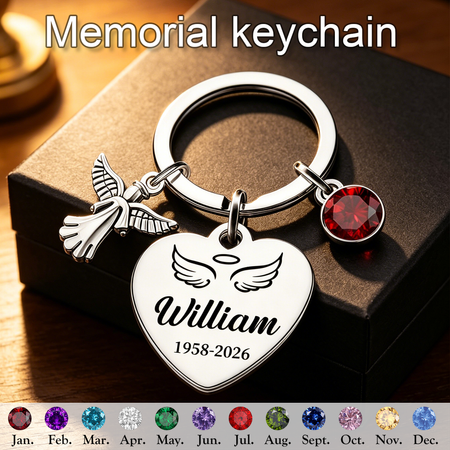 Always In My Heart, Personalized Angel Charm Birthstone Keychain