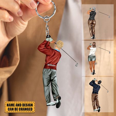 Personalized Golf Lady,Gentleman Acrylic Hanging Keychain