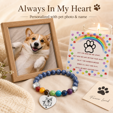 Always In My Heart – Custom Photo Rainbow Bridge Bracelet for Pet Memorial Gift