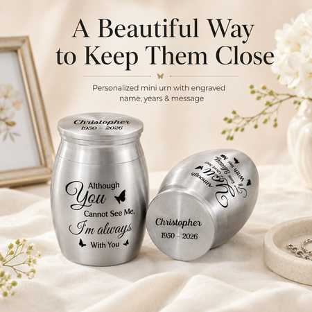 Personalized Mini Memorial Urn – Custom Name & Years Stainless Steel Keepsake for Loss of Mom, Dad or a Loved One