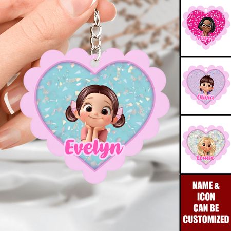 Glitter Effect Girl - Personalized Acrylic Keychain, Backpack Tag For Girls
