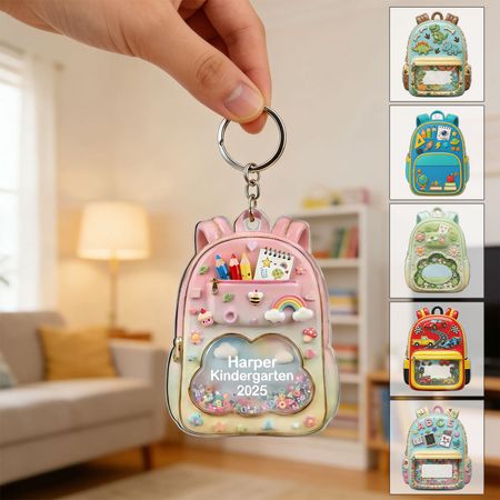 Personalized Acrylic Children's Backpack Keychain — Adorable School-Themed Gift