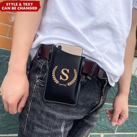 Personalized Men Leather Loop Pack Bag Pouch Case Cellphone Belt Waist Bag