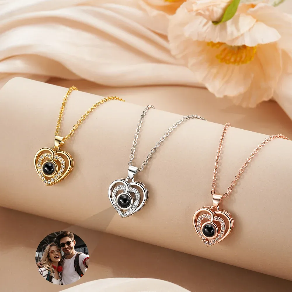 Personalized Heart-shaped Photo Projection Zircon Necklace Dainty Jewelry Mother's Day Anniversary Memorial Birthday Gift for Women
