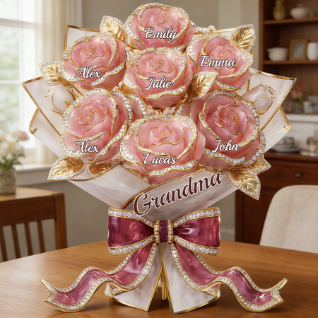 To the Best Mom - Personalized Rose Bouquet Acrylic Plaque – Custom Names Gift for Mom | Grandma