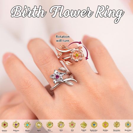 Personalized Birth Flower Fidget Spinner Ring - Gift for Mom