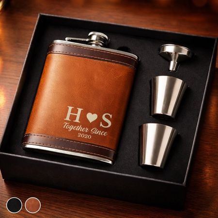 Custom Hip Flask Set - Personalized Anniversary Wedding Gifts For Husband And Wife, Him And Her - Our Love Moves Gently