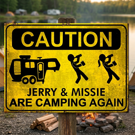 Camping Caution - Personalized Camping Metal Sign