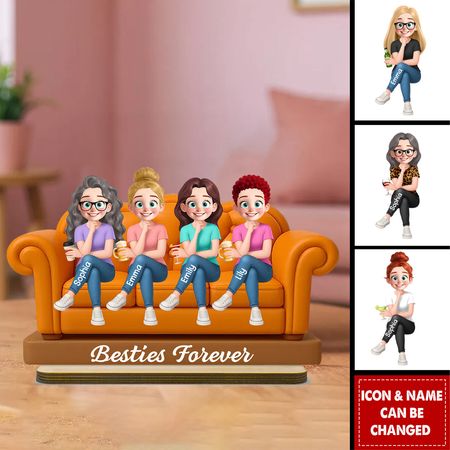 Besties Sitting On Sofa Personalized Wooden Standing Plaque, Gift for Besties, Sisters, Best Friends