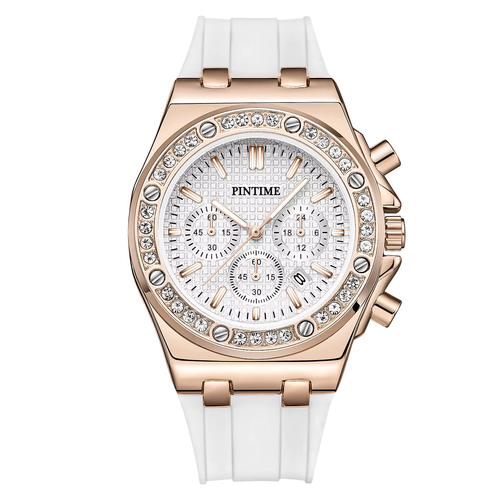 Luxury Fancy Rose Gold Ladies  Date Quartz Diamond Watch