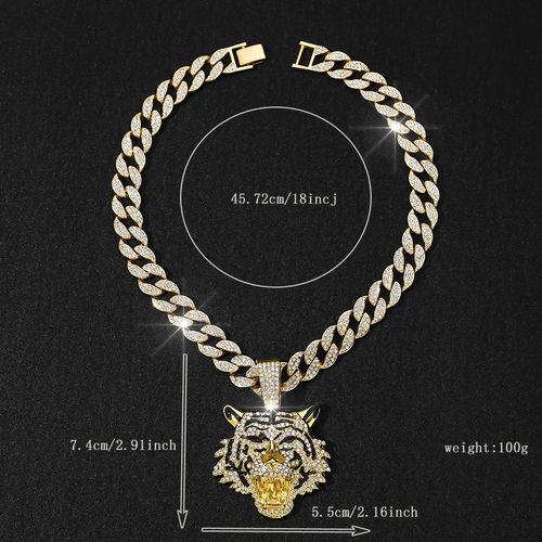 Men's New Hip Hop Fashion Three-Dimensional Full Diamond Tiger Pendant Necklace
