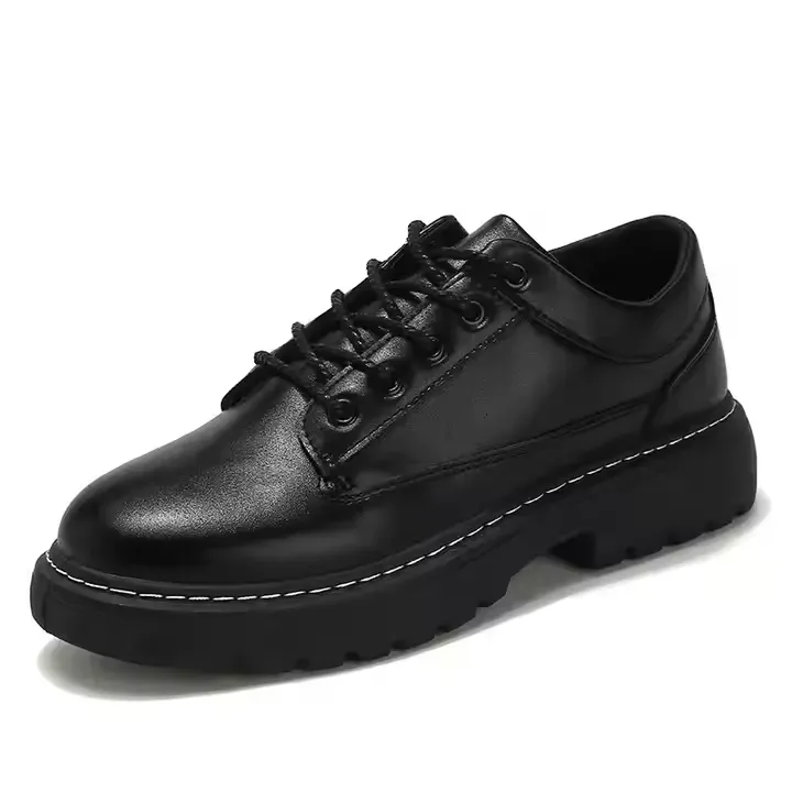 Fashion Black Retro Men's Business Leather Shoes Breathable British Men's Leather Casual Shoes Thick-soled Shoes
