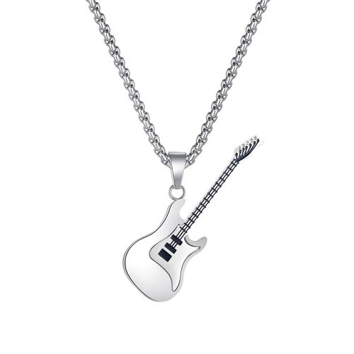 Trendy hip-hop stainless steel guitar necklace