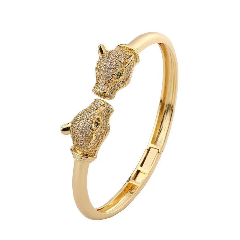 Open cheetah 18K gold-plated micro-inlaid zircon bracelet