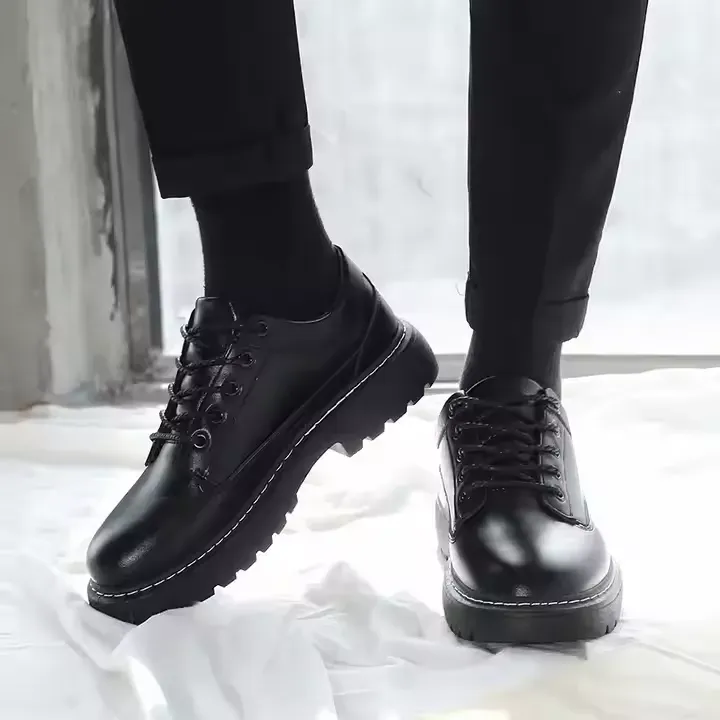 Fashion Black Retro Men's Business Leather Shoes Breathable British Men's Leather Casual Shoes Thick-soled Shoes