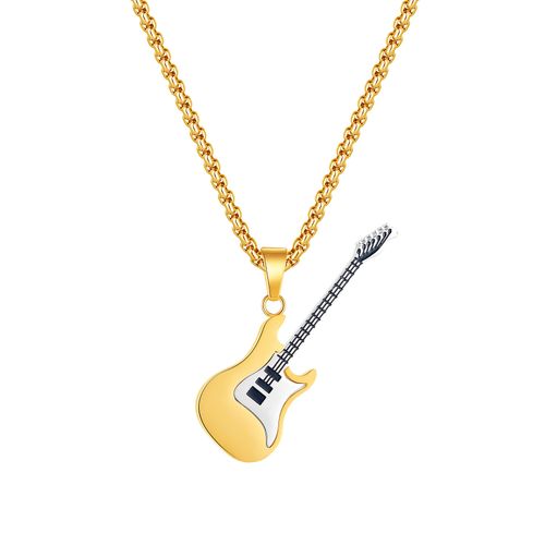 Trendy hip-hop stainless steel guitar necklace