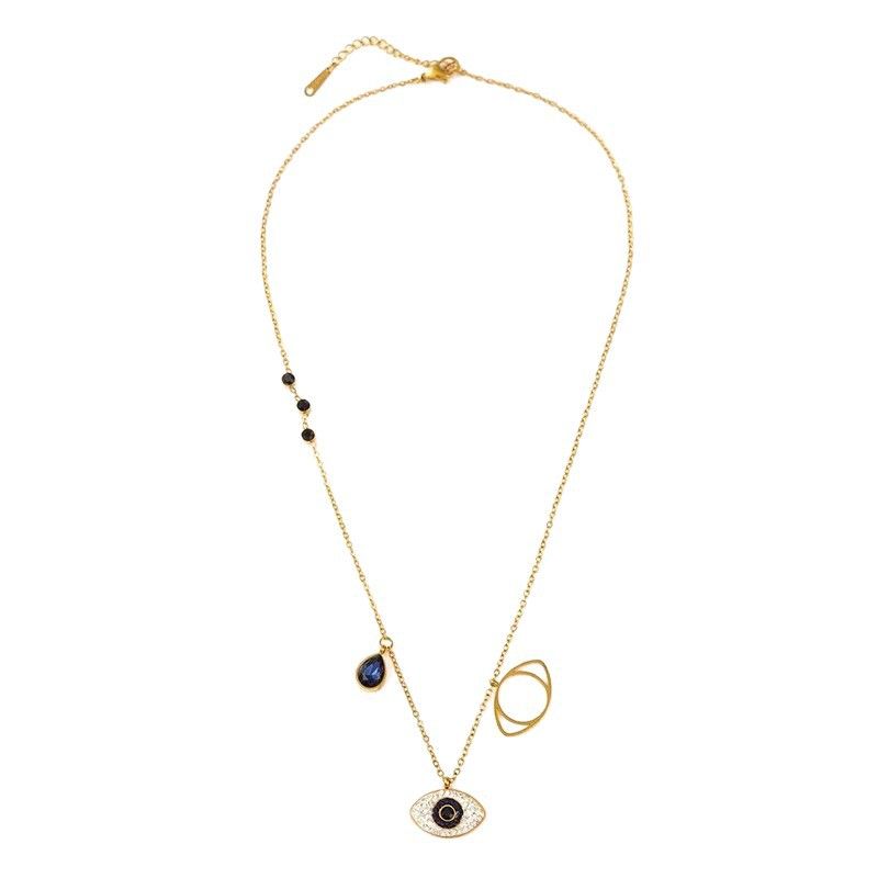 Devil's Eye does not fade gold crystal titanium steel necklace vacuum plating