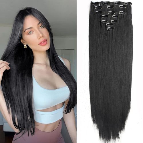 Wig female clip hair straight hair 16 card long straight hair wig hair extension fiber long straight hair