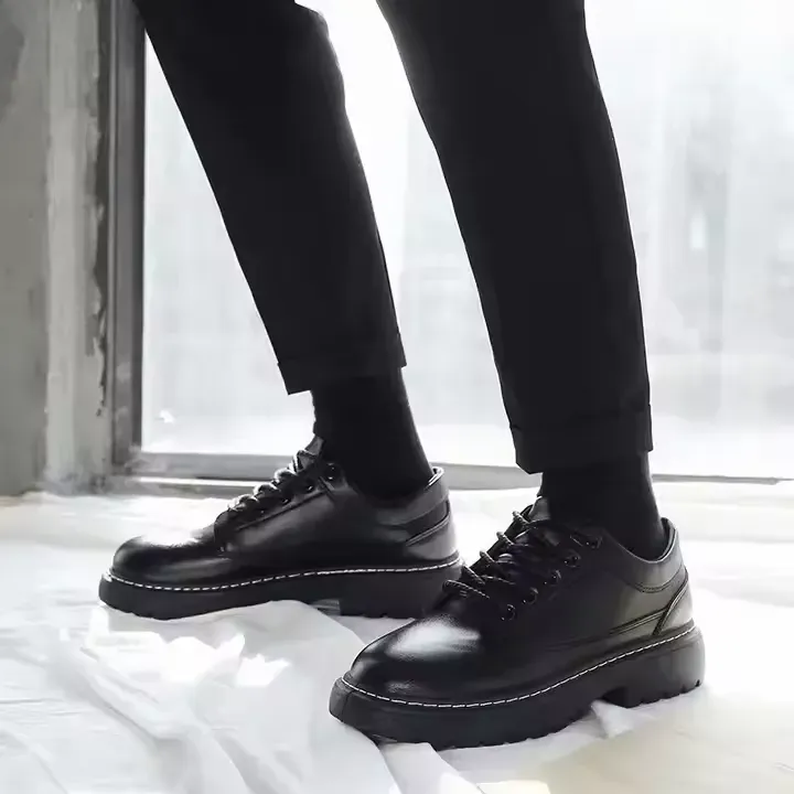 Fashion Black Retro Men's Business Leather Shoes Breathable British Men's Leather Casual Shoes Thick-soled Shoes