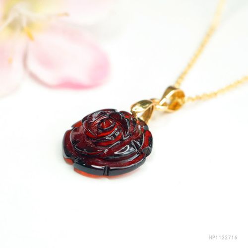 Juanyu natural amber pendant pure water blood amber rose necklace beads