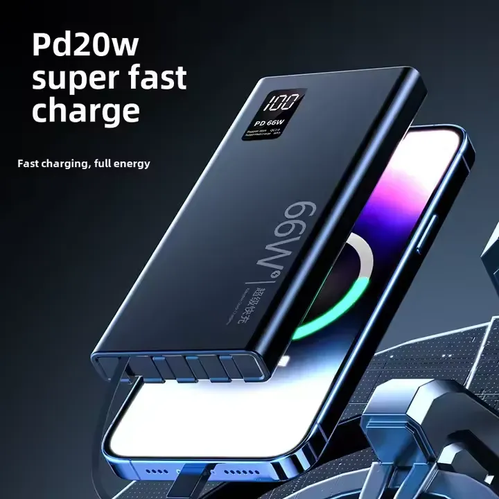 Portable Phone Charger, 20000 mAh PD Charger Power Bank with Built-in Cable, Travel Charger for All Mobile Phones