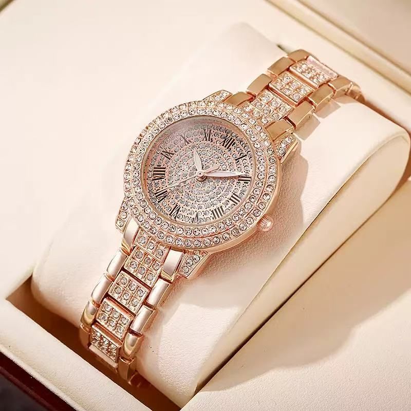 RTS hot selling women's watch jewelry diamond fashion Roman quartz watch rose gold Roman pattern full diamond women's watch