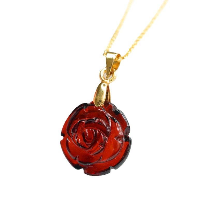 Juanyu natural amber pendant pure water blood amber rose necklace beads