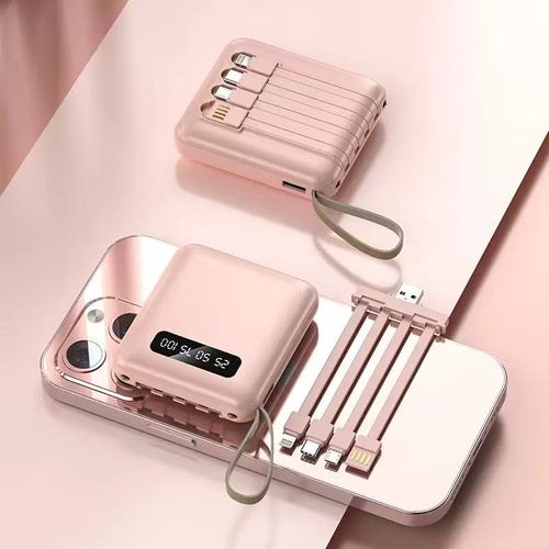 High Quality Mini Power Bank 10000 mAh Customized Logo Fast Charging Li-Polymer LED Display Built-in 4 Cables