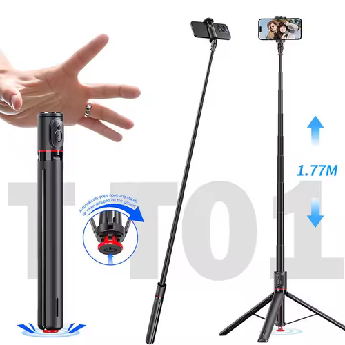 TT01 Bluetooth Selfie Stick with Auto-Deploy Tripod & Magnetic Remote – 3-in-1 Foldable Live Streaming Stand, Drop-to-Open, 177cm Extendable, Anti-Lost Design