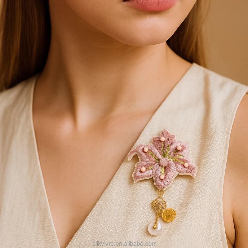 Luxury Handmade 100% Silk Xiang Embroidery Square Brooch | Silkvivre Elegant Oriental Art Home Decoration Accessory