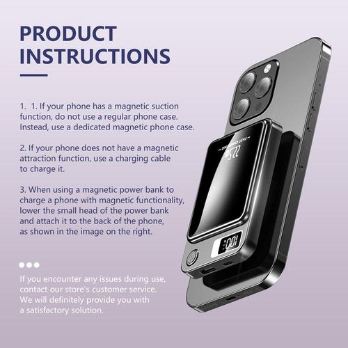 Digital Power Display 10000 mAh Wireless Magnetic Power Bank for iPhone & Android Phones, Compact and Portable Charger Chargeable Smartphone Battery